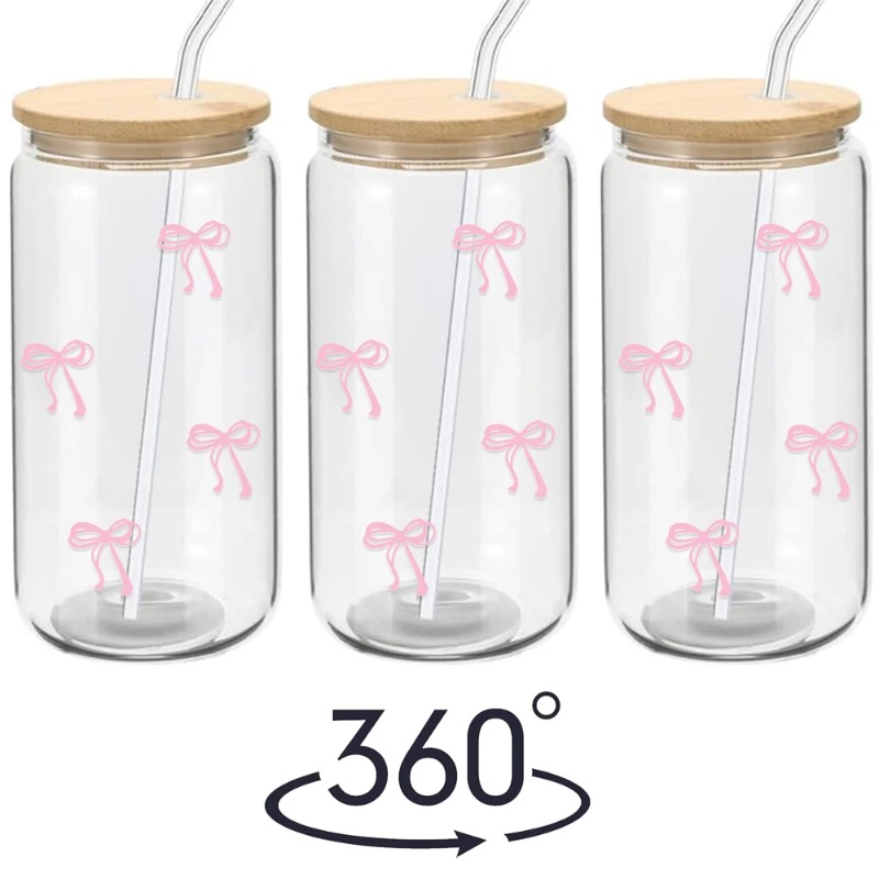 1pc Cute Bow Glass Cup 500ml T - Bean Hopper Lid ulasan dan harga